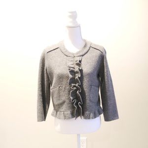 LOFT Gray Zippered Ruffle Blazer